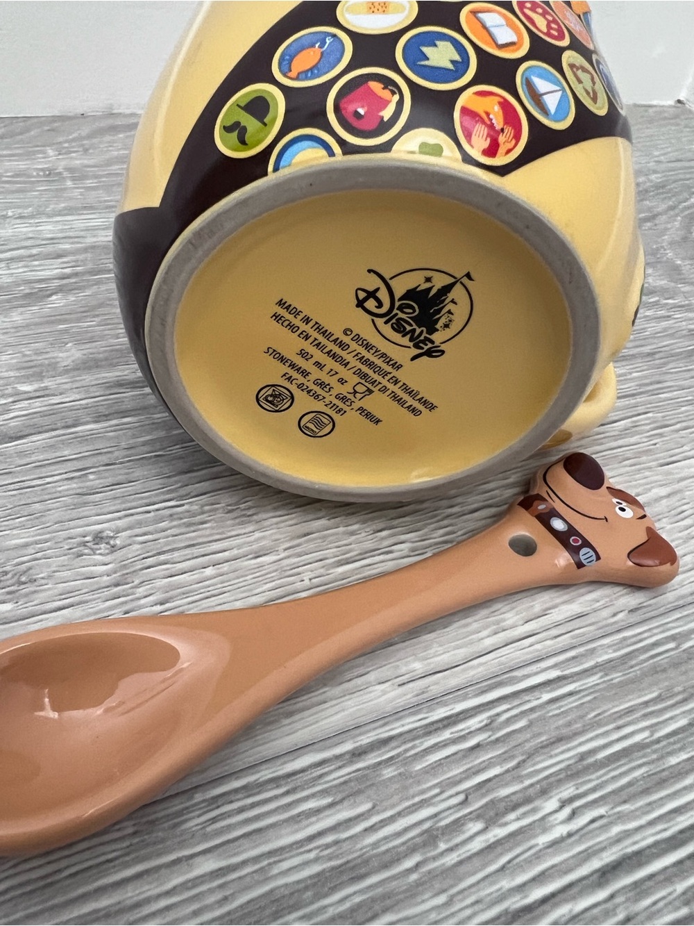 Disney “Up” Yellow Scout Badge Ceramic Mug with Character Spoon - Picture 7 of 11